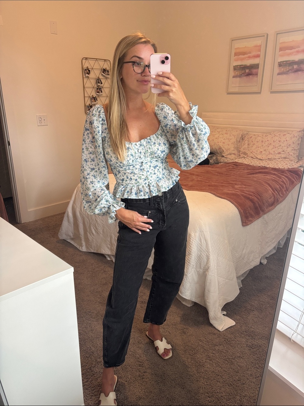 Blu Pepper Blue Floral Button-Front Peasant Blouse